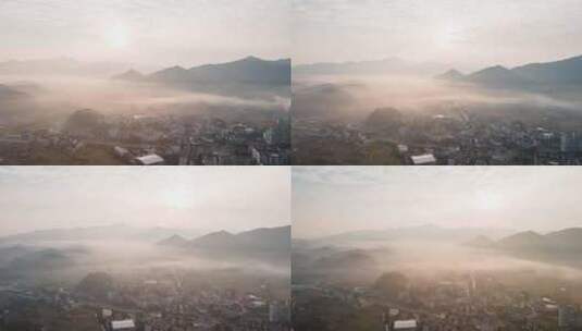 广州从化吕田镇清晨平流雾延时摄影航拍4k高清在线视频素材下载