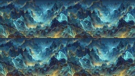 6k蓝色山水画卷高清在线视频素材下载