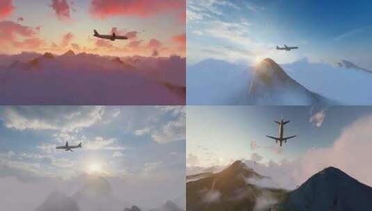 飞机飞过云海和山脉高清在线视频素材下载