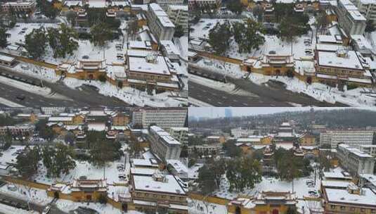 武汉武昌区宝通寺雪景航拍高清在线视频素材下载