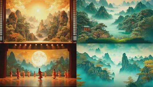 古风山水风景含中式小屋高清在线视频素材下载