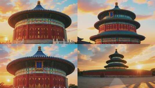 北京天坛古建筑黄昏景象高清在线视频素材下载
