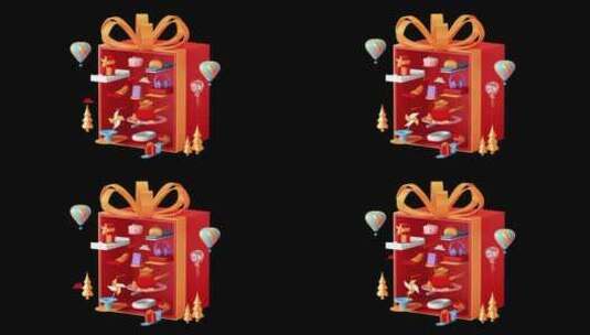 红色喜庆C4D立体礼包礼物礼盒3d动态元素高清AE视频素材下载