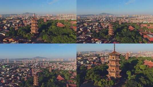 秋天的晴天，泉州开元寺，航拍泉州城市风光高清在线视频素材下载