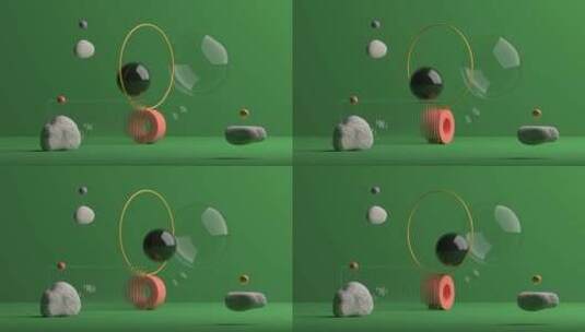 3D绿色形状弹跳动画高清在线视频素材下载