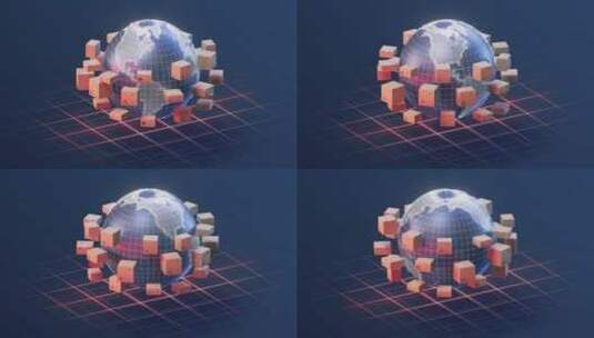 循环旋转的包装箱与地球 3D渲染高清在线视频素材下载