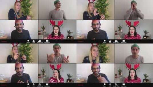 圣诞节家人视频的分屏镜头高清在线视频素材下载