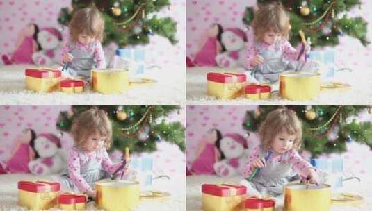 小女孩在准备圣诞礼物高清在线视频素材下载