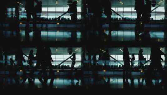 机场航站楼乘客的剪影高清在线视频素材下载