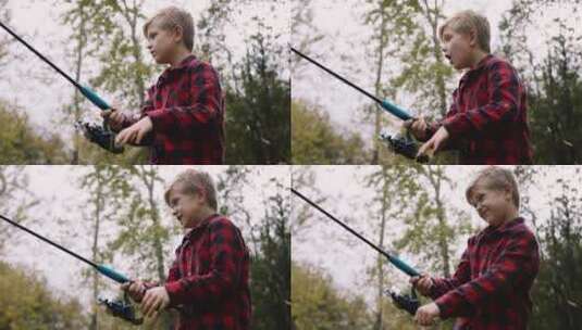 在河边钓鱼的男孩高清在线视频素材下载