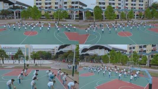 4k中学生视频体育课篮球场上学生练习篮球高清在线视频素材下载