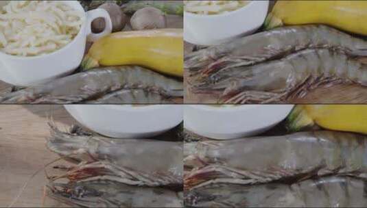 竹节大虾西葫芦芝士原料镜头组高清在线视频素材下载
