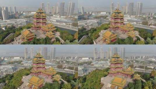 江苏南京阅江楼古建筑航拍高清在线视频素材下载