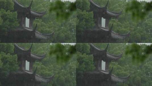 145 杭州 古建筑 下雨天 亭子 树枝高清在线视频素材下载