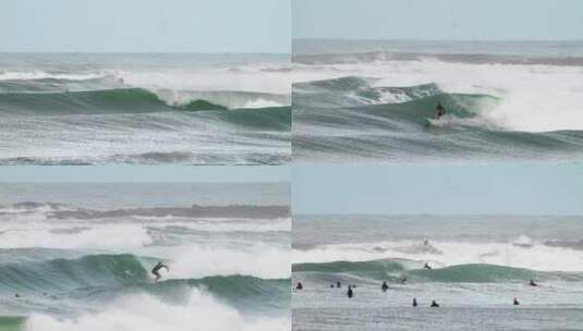 夏季人群海边冲浪高清在线视频素材下载