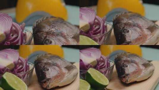 一道鱼菜的配料高清在线视频素材下载