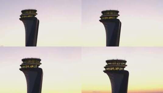 夕阳西下的现代机场塔楼高清在线视频素材下载