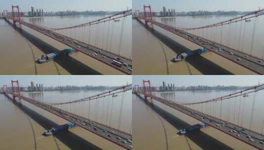 城市航拍武汉长江鹦鹉洲大桥高清在线视频素材下载