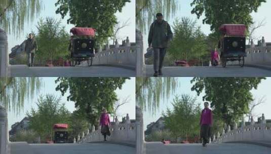 北京什刹海三轮车夫古桥风景旅游高清在线视频素材下载