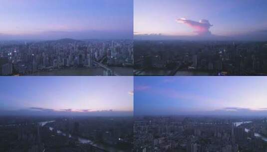 环绕航拍广州城市天空夕阳晚霞彩云高清在线视频素材下载