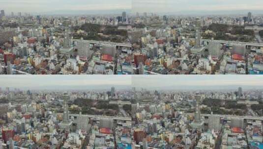 日本大阪通天阁都市天际线航拍高清在线视频素材下载