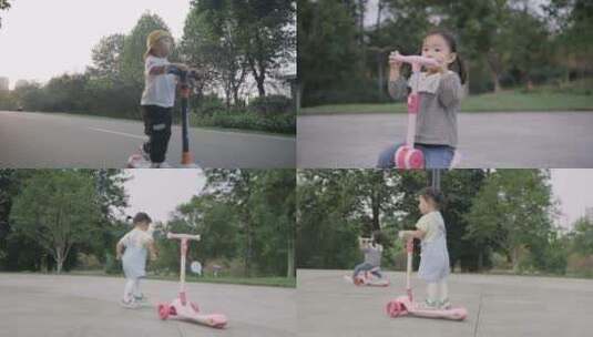 小孩 玩耍 滑板车 童真 公园 滑板高清在线视频素材下载