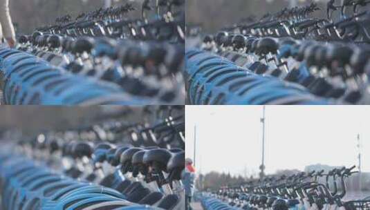 共享单车 蓝色 街景 自行车 城市 便道高清在线视频素材下载