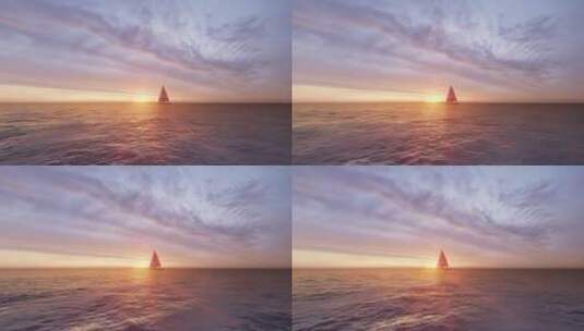 4K高清大海海上黄昏日落小船荡漾唯美自然高清在线视频素材下载