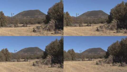 火山风车的远景景观高清在线视频素材下载