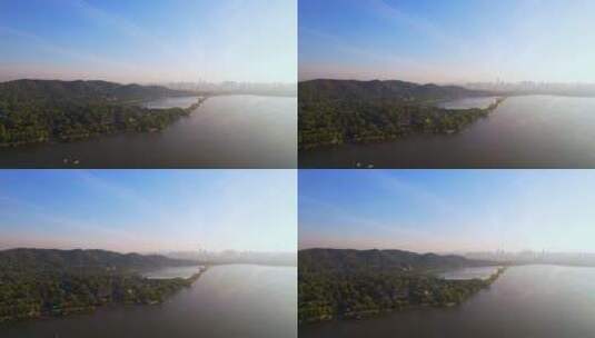 杭州西湖风景区夕阳下航拍高清在线视频素材下载