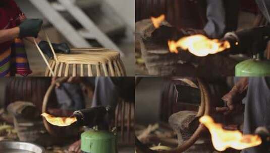 少数民族制作传统编织鼓凳高清在线视频素材下载