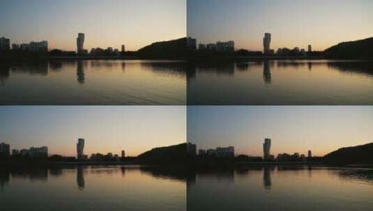 夕阳下的重庆渝北照母山人和水库风景延时高清在线视频素材下载