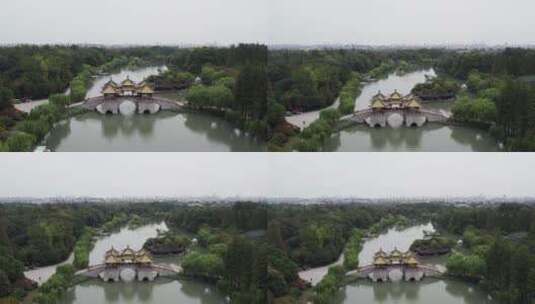 航拍扬州瘦西湖五亭桥江南园林景观高清在线视频素材下载