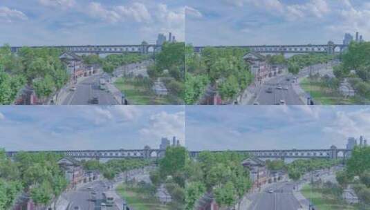 航拍武汉长江大桥车流蓝天白云高清在线视频素材下载