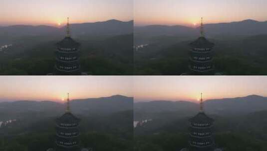 秋天的清晨雷峰塔日出高清在线视频素材下载