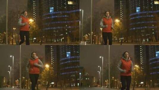 夜晚在城市里奔跑的女人高清在线视频素材下载