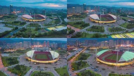 义乌市体育场梅湖体育中心夜景航拍延时高清在线视频素材下载