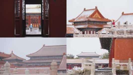 (4k实拍)北京故宫大雪纷飞高清在线视频素材下载