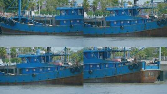 停靠港口的渔船高清在线视频素材下载
