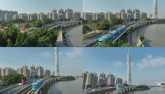 广州有轨电车航拍高清在线视频素材下载