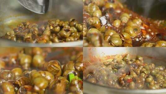 海鲜炒螺蛳家常菜美食4K高清在线视频素材下载