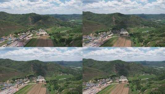 陕北村庄夏天航拍移动延时高清在线视频素材下载