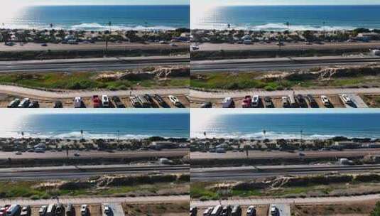 海边卡迪夫的美丽风景。汽车、大海和道路的无人机拍摄。高清在线视频素材下载