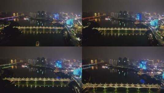 航拍南宁邕江大桥夜景高清在线视频素材下载