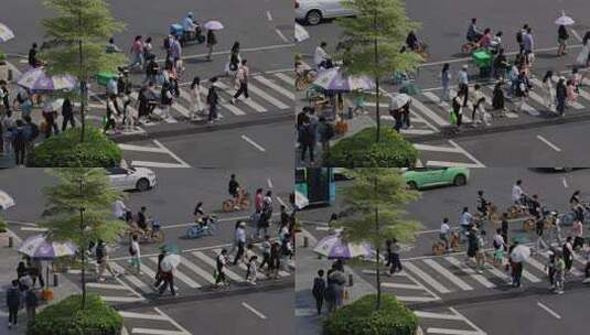 繁华街道路口斑马线人群过马路高清在线视频素材下载