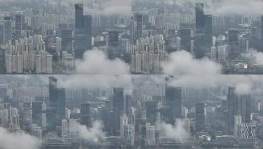 4K深圳南山区城市建筑群云海航拍高清在线视频素材下载