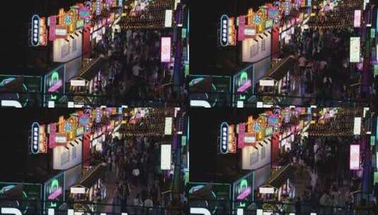 山东青岛城市美食步行街夜晚人群街景高清在线视频素材下载