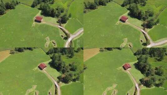 瑞士自然的农场和田野景观鸟瞰图高清在线视频素材下载
