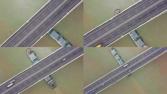 福州长门特大桥货轮穿行航拍左环绕拉升高清在线视频素材下载