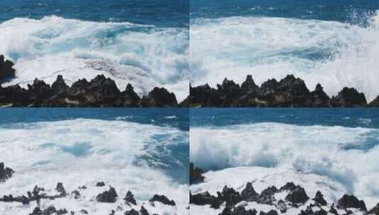 海浪打岩石高清在线视频素材下载